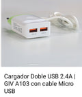 Cargador doble USB con cable Micro USB