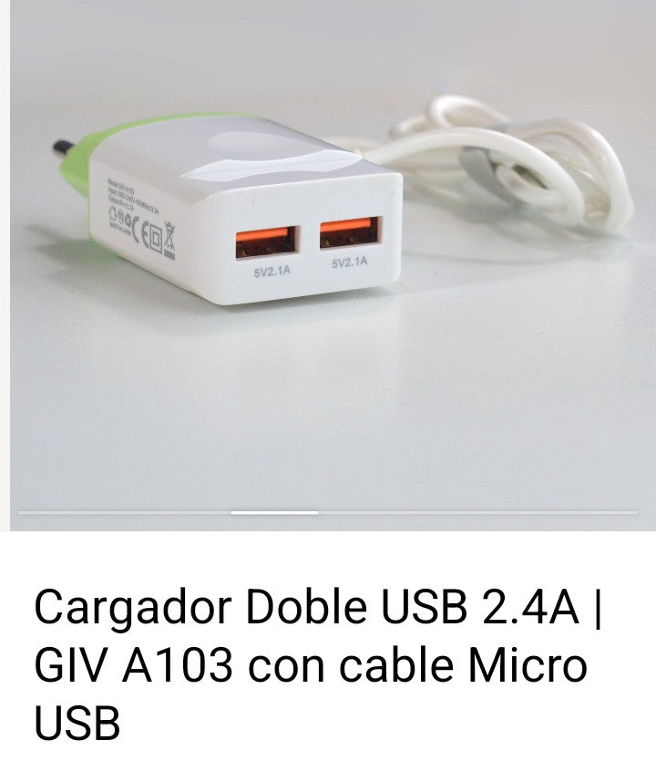 Cargador doble USB con cable Micro USB