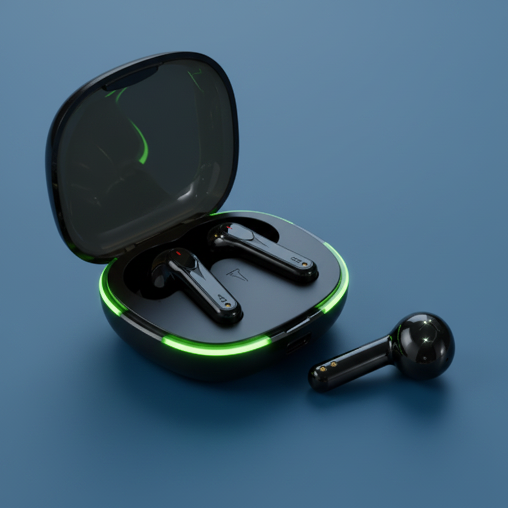 Auriculares PRO 60 fondo azulado con destellos verdes