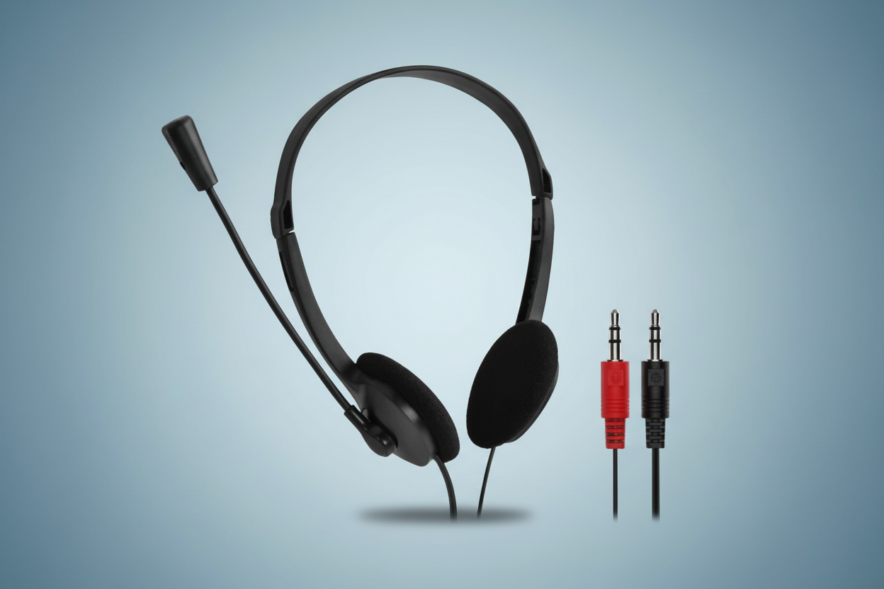 Headset con micrófono fondo azul