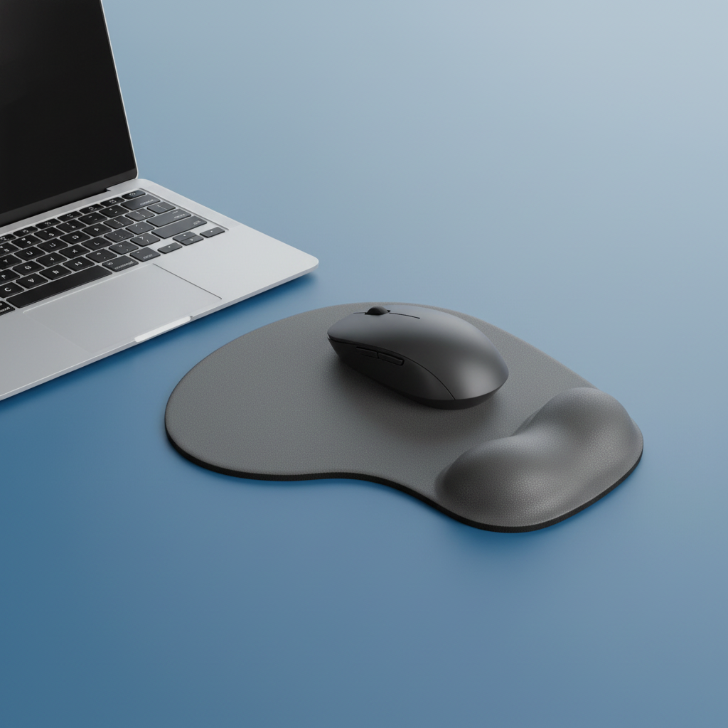 Mousepad con mouse y laptop fondo azulado